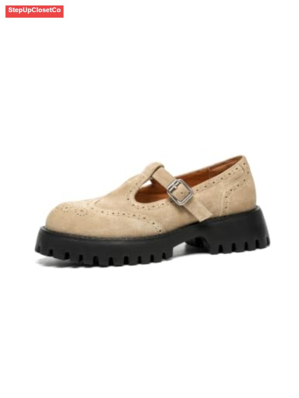 Suede Leather Platform T-Strap Mary Jane Oxfords Slip On Comfort